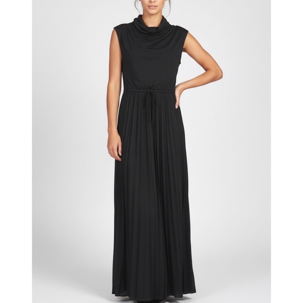 New MELISSA LANE Vtg Cowl Neck Sleeveless PLEATED Skirt Maxi Sheath Dress Sz 10